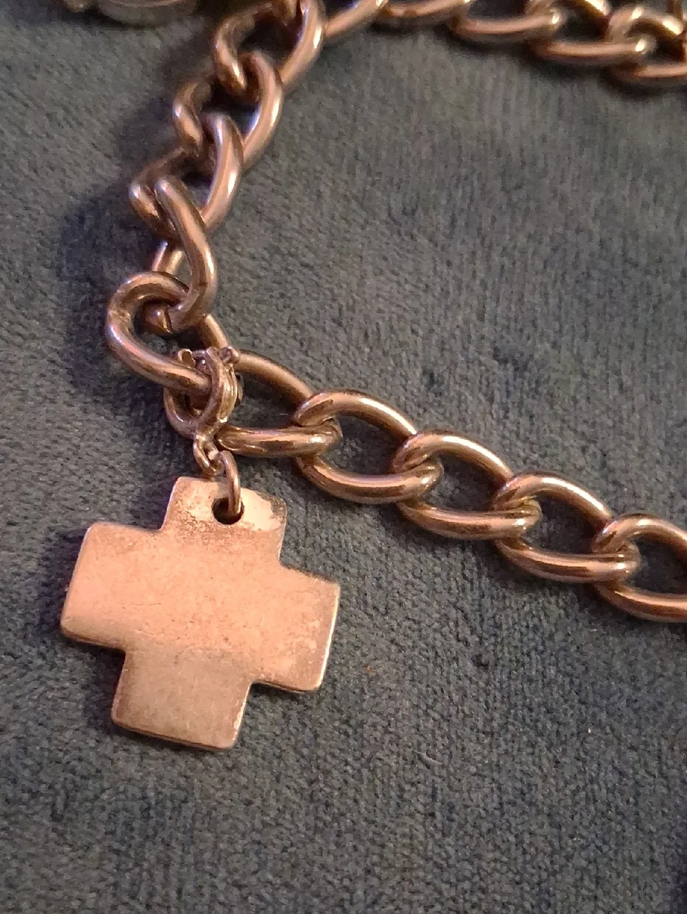 Silver Charm Bracelet with Hearts, Cross, Bible & Flag Charm Sz 8